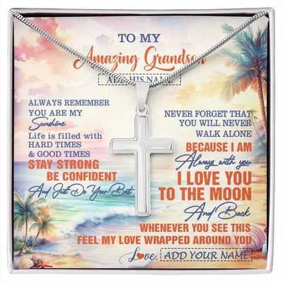 Stainless Cross Necklace Stainless Steel | 1 | Personalized To My Amazing Grandson Necklace From Grandma Grandpa Beach It A Big Hug Grandson Birthday Gifts Graduation Christmas Custom Gift Box Message Card Shirt & Hoodie | https://siriusteestore.
