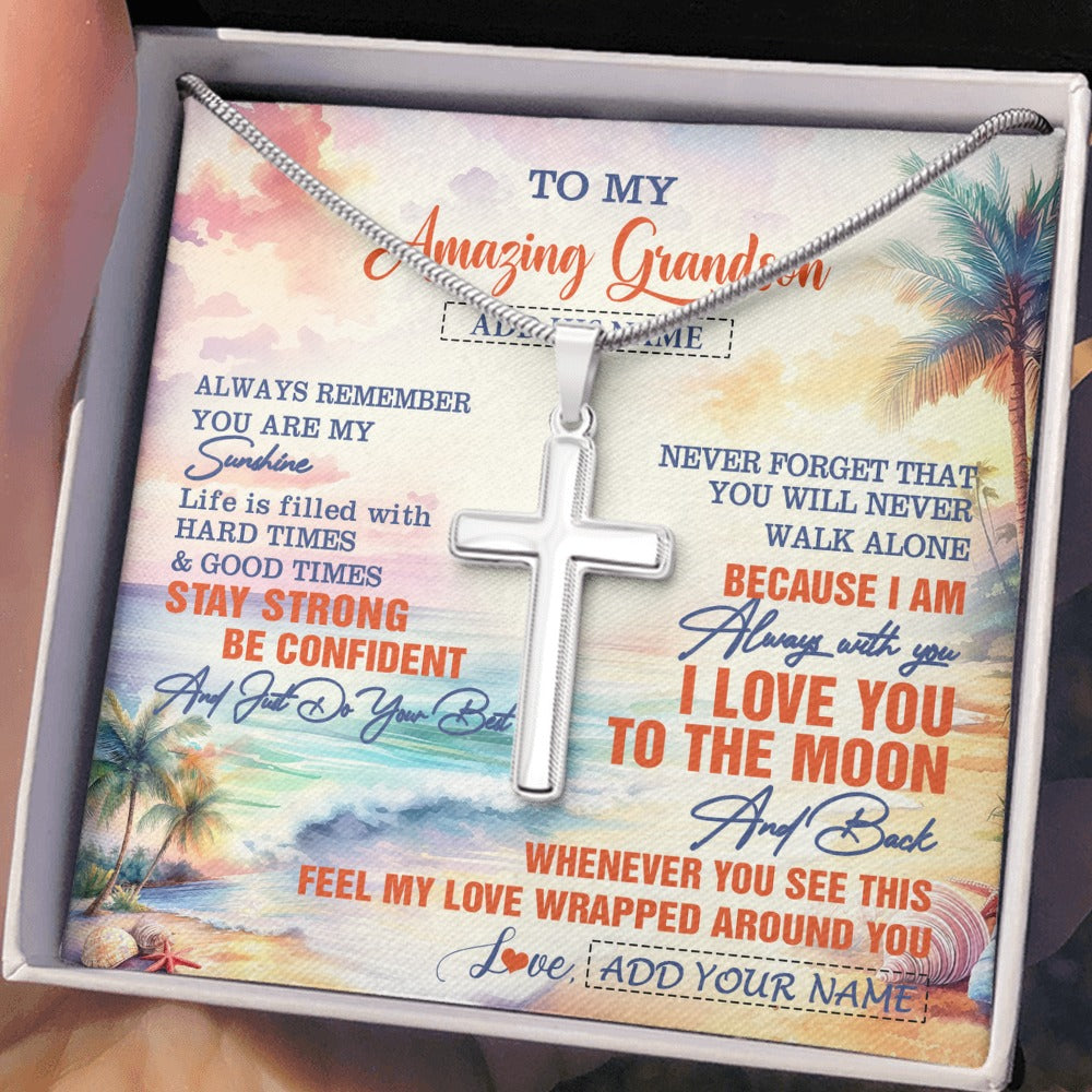 Stainless Cross Necklace Stainless Steel | 2 | Personalized To My Amazing Grandson Necklace From Grandma Grandpa Beach It A Big Hug Grandson Birthday Gifts Graduation Christmas Custom Gift Box Message Card Shirt & Hoodie | https://siriusteestore.