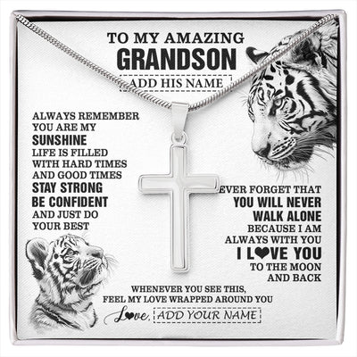 Stainless Cross Necklace Stainless Steel | 1 | Personalized To My Amazing Grandson Necklace From Grandma Grandpa White Tiger It A Big Hug Grandson Birthday Gifts Christmas Custom Gift Box Message Card | https://siriusteestore.