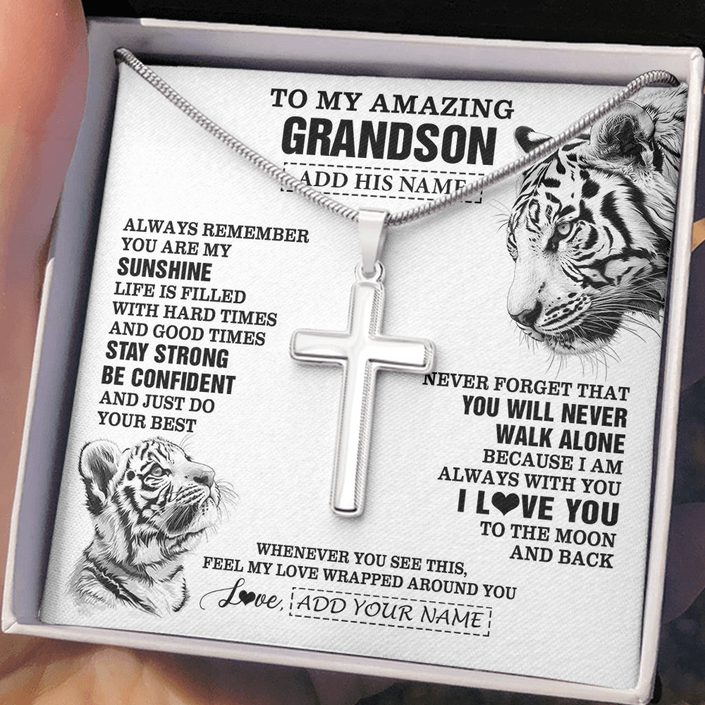 Stainless Cross Necklace Stainless Steel | 2 | Personalized To My Amazing Grandson Necklace From Grandma Grandpa White Tiger It A Big Hug Grandson Birthday Gifts Christmas Custom Gift Box Message Card | https://siriusteestore.