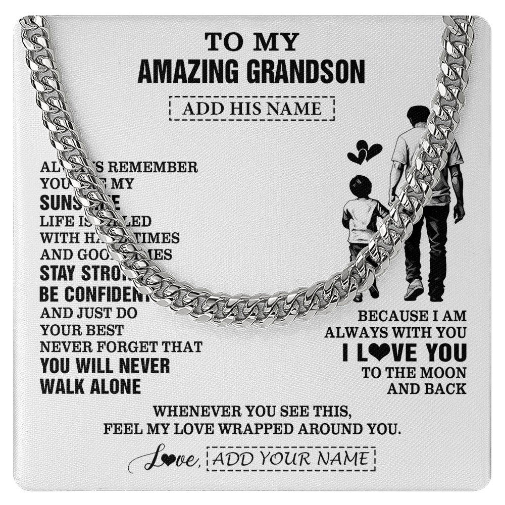 Cuban Link Chain Necklace Stainless Steel | 1 | Personalized To My Amazing Grandson Necklace From Grandpa Papa Man It A Big Hug Grandson Birthday Gifts Graduation Christmas Custom Gift Box Message Card | https://siriusteestore.