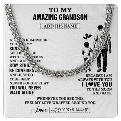 Cuban Link Chain Necklace Stainless Steel | 1 | Personalized To My Amazing Grandson Necklace From Grandpa Papa Man It A Big Hug Grandson Birthday Gifts Graduation Christmas Custom Gift Box Message Card | https://siriusteestore.