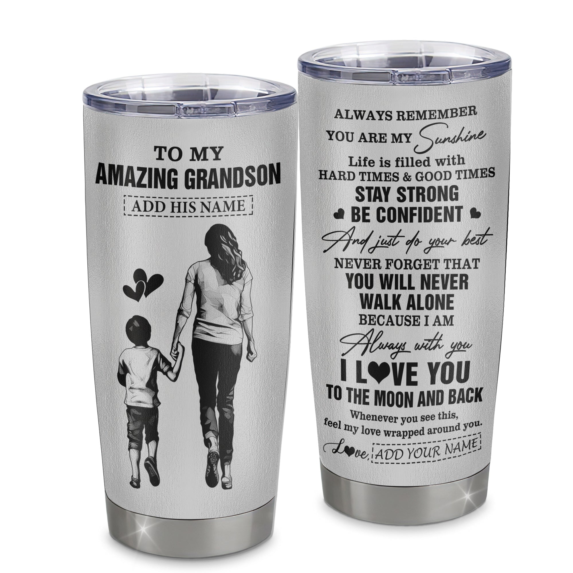 Personalized To My Amazing Grandson Tumbler From Grandma Gigi Woman It A Big Hug Grandson Birthday Gifts Graduation Christmas Custom Stainless Steel Travel Mug | siriusteestore