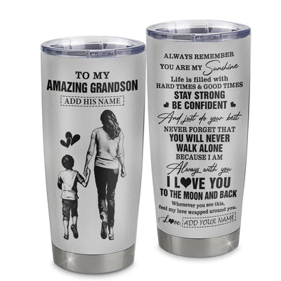 Personalized To My Amazing Grandson Tumbler From Grandma Gigi Woman It A Big Hug Grandson Birthday Gifts Graduation Christmas Custom Stainless Steel Travel Mug | siriusteestore