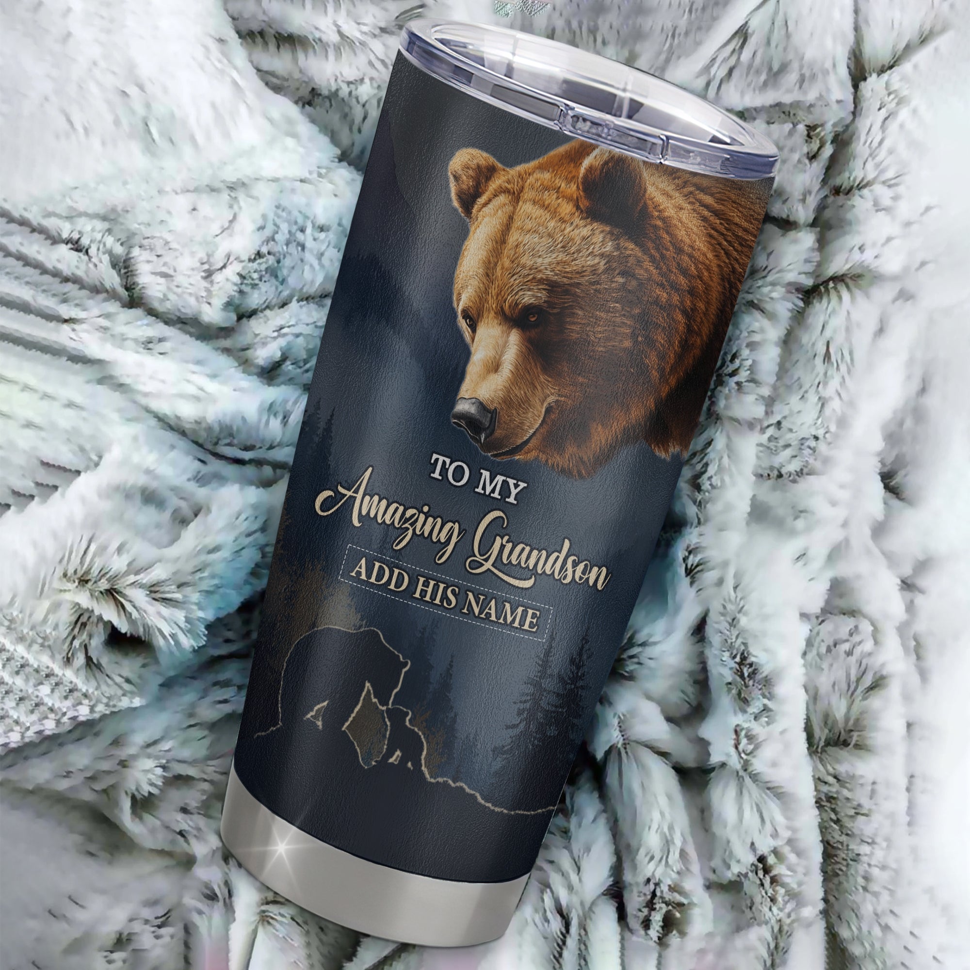 Personalized To My Amazing Grandson Tumbler From Grandma Grandpa Bear It A Big Hug Grandson Birthday Gifts Graduation Christmas Custom Stainless Steel Travel Mug Shirt & Hoodie | siriusteestore