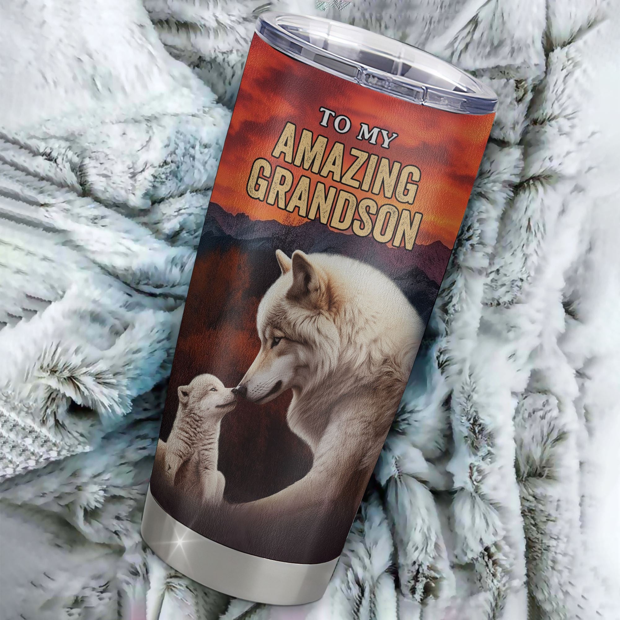 Personalized To My Amazing Grandson Tumbler From Grandpa Grandma Never Forget I Love You Wolf Grandson Birthday Gifts Graduation Graduation Christmas Travel Mug | siriusteestore