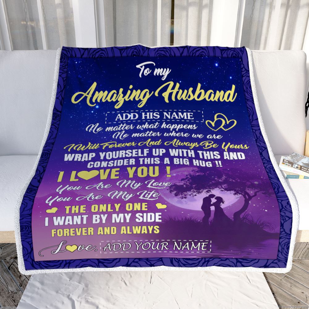 Personalized To My Amazing Husband Blanket Big Hug For Husband Birthday Anniversary Romantic Valentines Day Gifts For Him Christmas Customized Fleece Blanket | siriusteestore