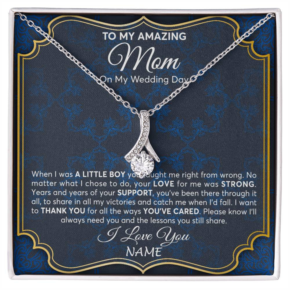 Alluring Beauty Necklace 14K White Gold Finish | Personalized To My Amazing Mom Mother Of Groom From Son Necklace Wedding Gift For Mother When I Was A Little Boy Jewelry Customized Gift Box Message Card | siriusteestore