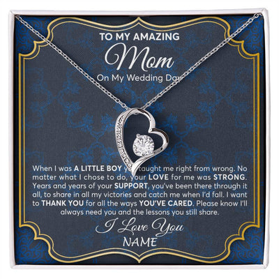 Forever Love Necklace 14K White Gold Finish | Personalized To My Amazing Mom Mother Of Groom From Son Necklace Wedding Gift For Mother When I Was A Little Boy Jewelry Customized Gift Box Message Card | siriusteestore