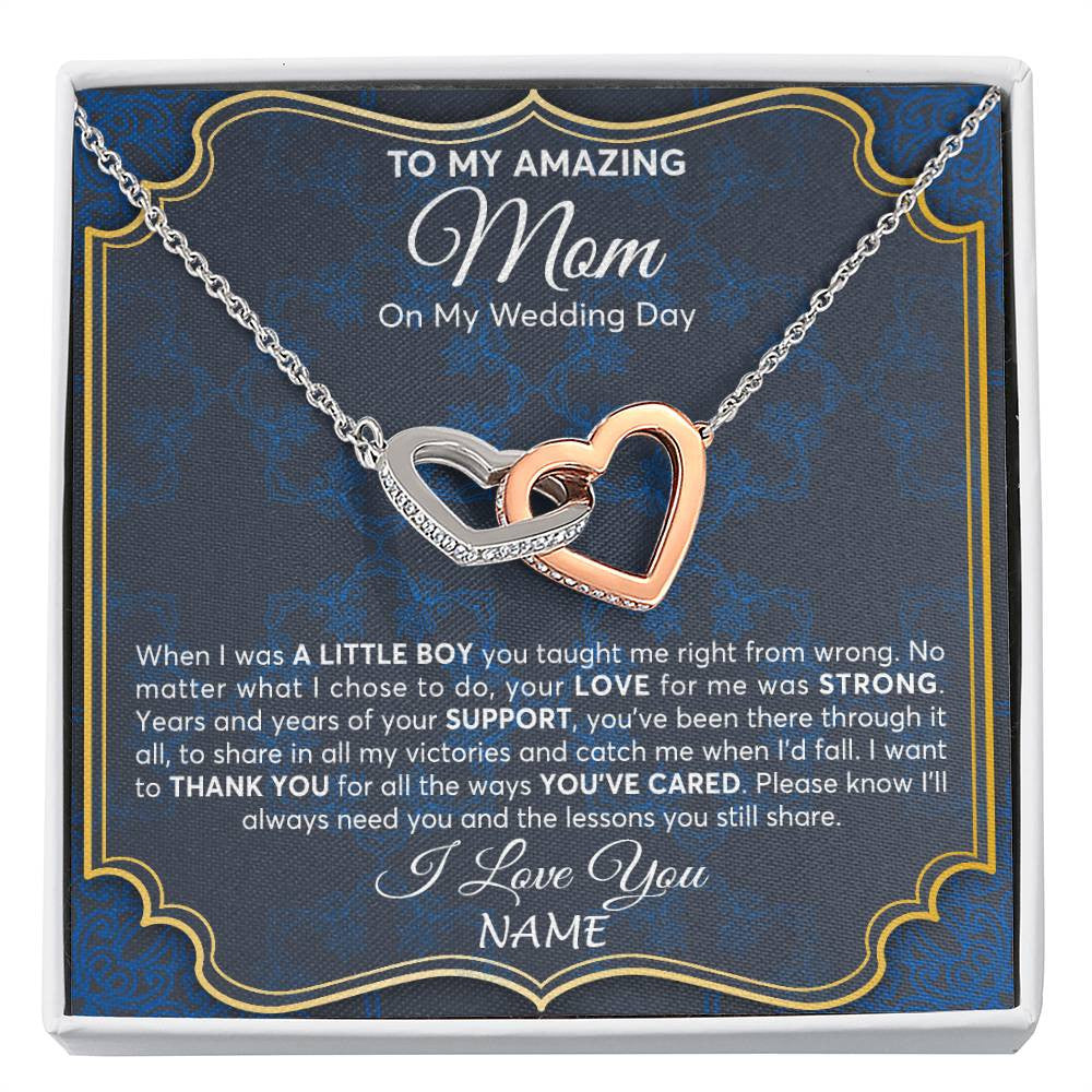 Interlocking Hearts Necklace Stainless Steel & Rose Gold Finish | Personalized To My Amazing Mom Mother Of Groom From Son Necklace Wedding Gift For Mother When I Was A Little Boy Jewelry Customized Gift Box Message Card | siriusteestore