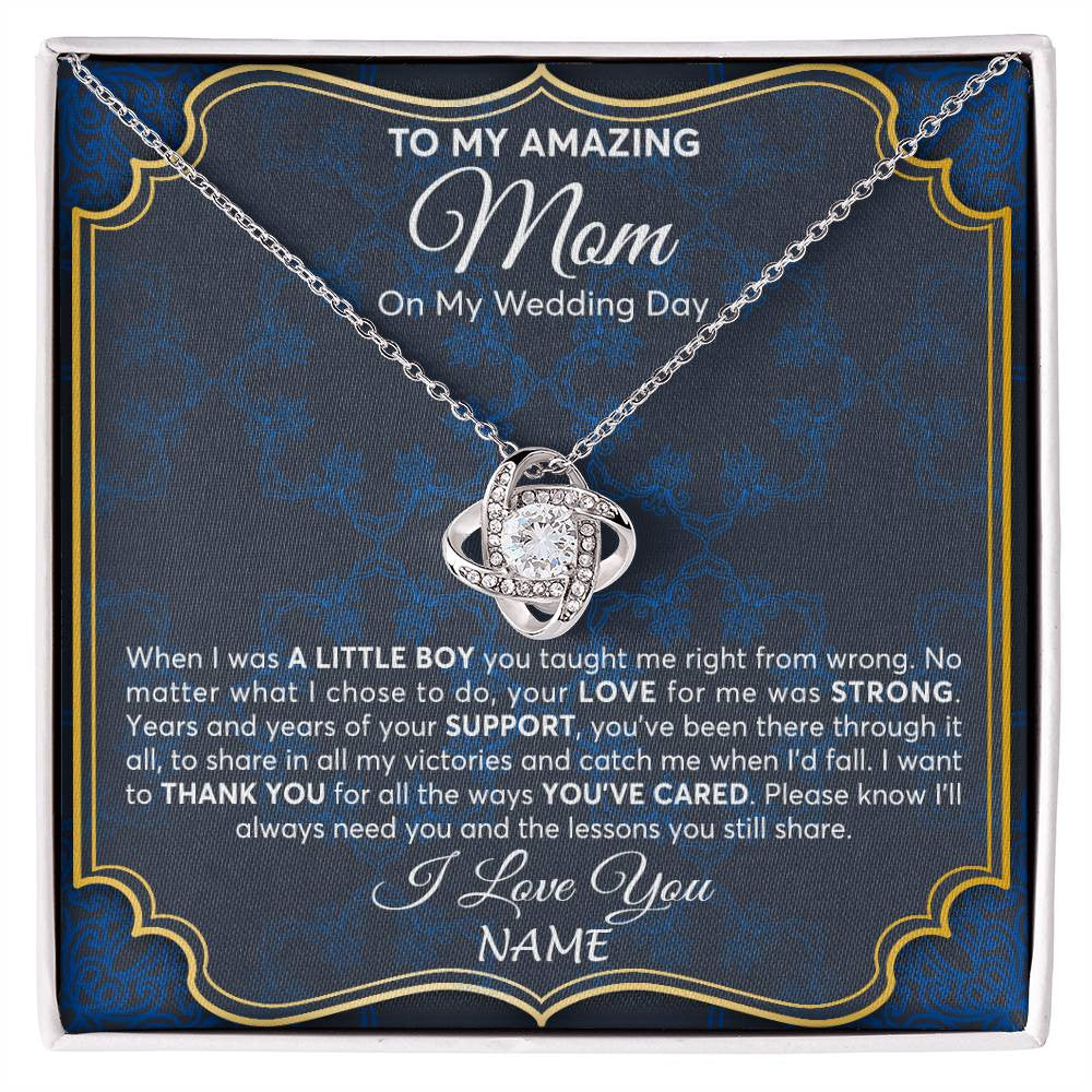 Love Knot Necklace 14K White Gold Finish | Personalized To My Amazing Mom Mother Of Groom From Son Necklace Wedding Gift For Mother When I Was A Little Boy Jewelry Customized Gift Box Message Card | siriusteestore