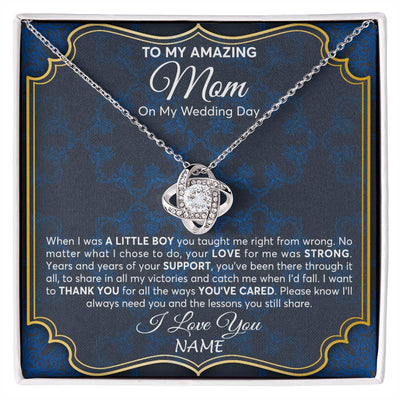 Love Knot Necklace 14K White Gold Finish | Personalized To My Amazing Mom Mother Of Groom From Son Necklace Wedding Gift For Mother When I Was A Little Boy Jewelry Customized Gift Box Message Card | siriusteestore