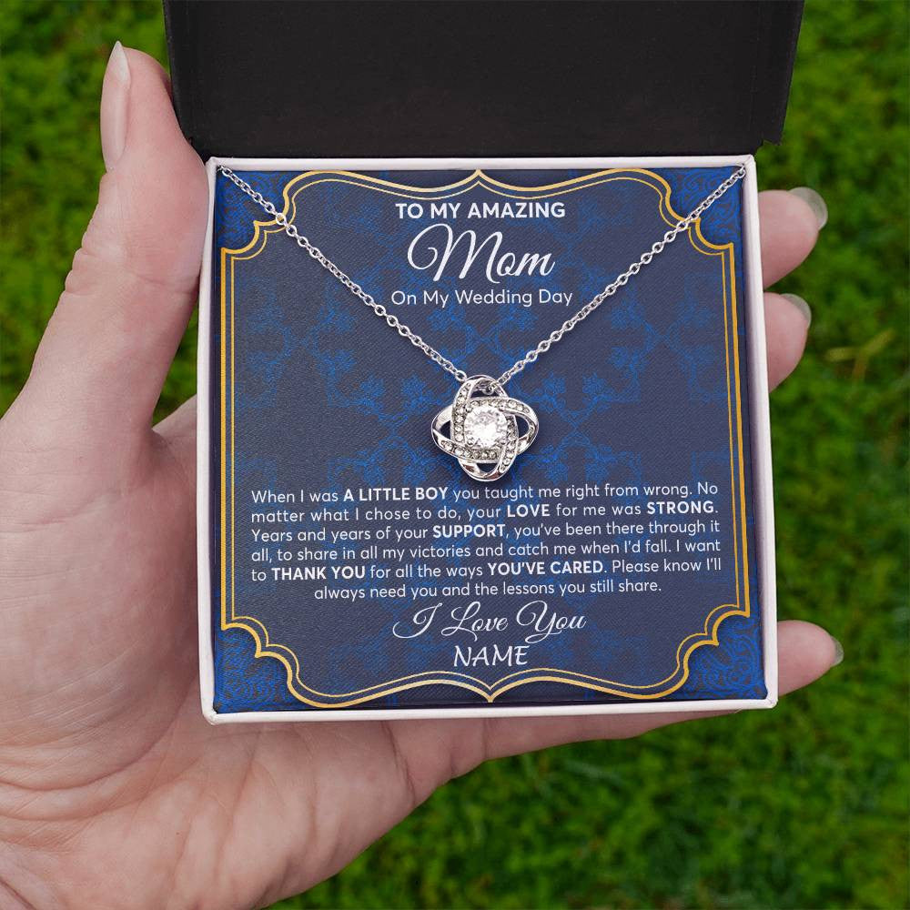 Love Knot Necklace 14K White Gold Finish | Personalized To My Amazing Mom Mother Of Groom From Son Necklace Wedding Gift For Mother When I Was A Little Boy Jewelry Customized Gift Box Message Card | siriusteestore