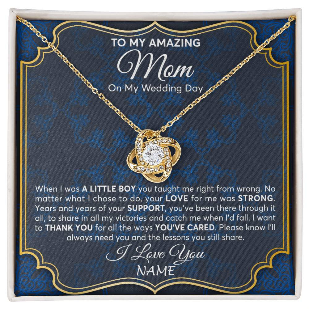 Love Knot Necklace 18K Yellow Gold Finish | Personalized To My Amazing Mom Mother Of Groom From Son Necklace Wedding Gift For Mother When I Was A Little Boy Jewelry Customized Gift Box Message Card | siriusteestore