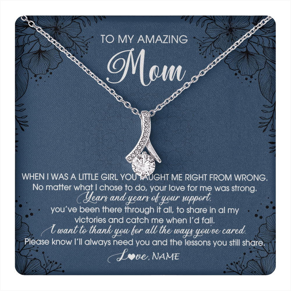 Alluring Beauty Necklace 14K White Gold Finish | 1 | Personalized To My Amazing Mom Necklace From Daughter Daughter You Taught Me Right Mom Birthday Mothers Day Christmas Jewelry Gift Box Message Card | siriusteestore