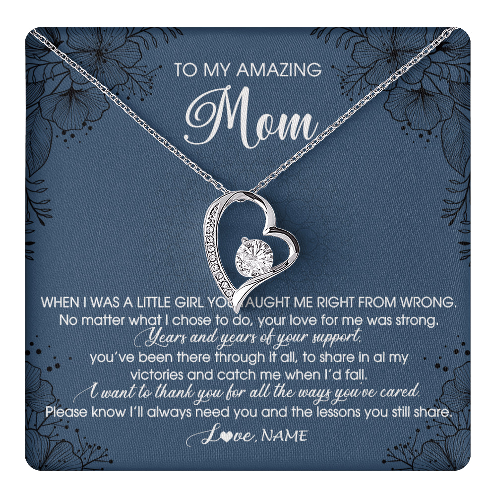 Forever Love Necklace 14K White Gold Finish | 1 | Personalized To My Amazing Mom Necklace From Daughter Daughter You Taught Me Right Mom Birthday Mothers Day Christmas Jewelry Gift Box Message Card | siriusteestore