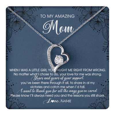 Forever Love Necklace 14K White Gold Finish | 1 | Personalized To My Amazing Mom Necklace From Daughter Daughter You Taught Me Right Mom Birthday Mothers Day Christmas Jewelry Gift Box Message Card | siriusteestore