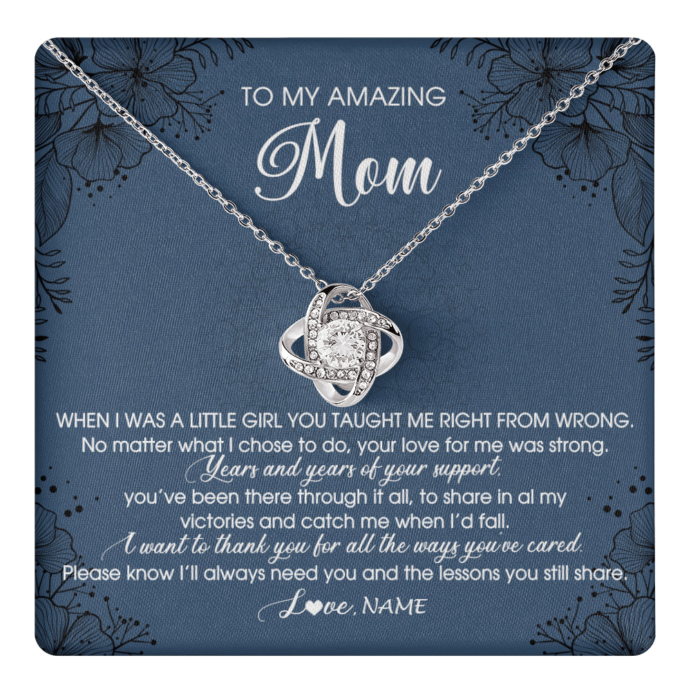 Love Knot Necklace 14K White Gold Finish | 1 | Personalized To My Amazing Mom Necklace From Daughter Daughter You Taught Me Right Mom Birthday Mothers Day Christmas Jewelry Gift Box Message Card | siriusteestore