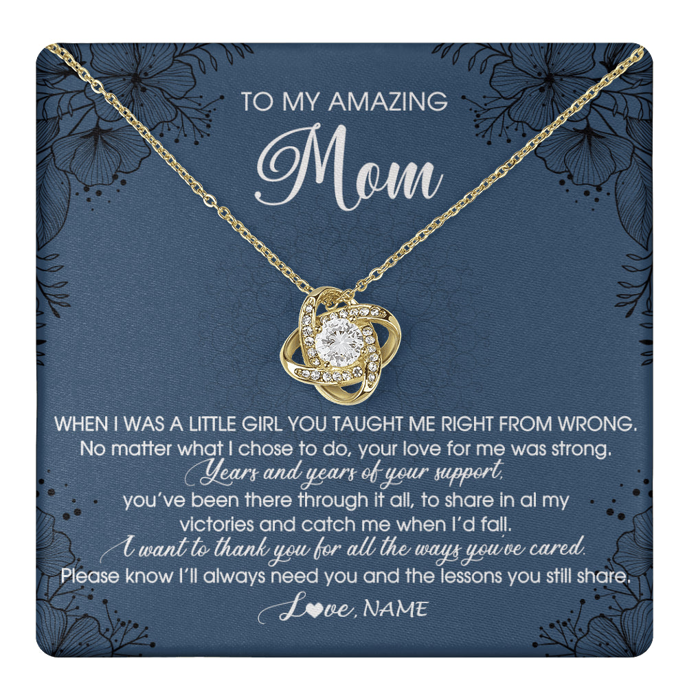 Love Knot Necklace 18K Yellow Gold Finish | 1 | Personalized To My Amazing Mom Necklace From Daughter Daughter You Taught Me Right Mom Birthday Mothers Day Christmas Jewelry Gift Box Message Card | siriusteestore