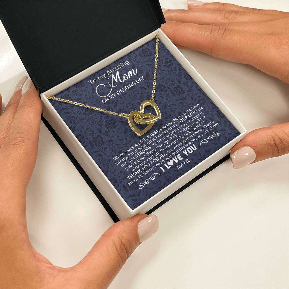 Interlocking Hearts Necklace 18K Yellow Gold Finish | 2 | Personalized To My Amazing Mom Necklace From Daughter On My Wedding Day When I Was A Little Girl Mother Of Brid Wedding Day Customized Gift Box Message Card | siriusteestore