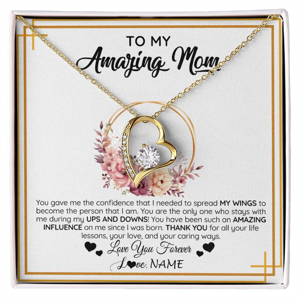 Forever Love Necklace 18K Yellow Gold Finish | 1 | Personalized To My Amazing Mom Necklace From Daughter Son You Gave Me The Confidence Mom Birthday Gifts Mothers Day Christmas Customized Gift Box Message Card | siriusteestore