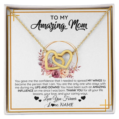 Interlocking Hearts Necklace 18K Yellow Gold Finish | 1 | Personalized To My Amazing Mom Necklace From Daughter Son You Gave Me The Confidence Mom Birthday Gifts Mothers Day Christmas Customized Gift Box Message Card | siriusteestore