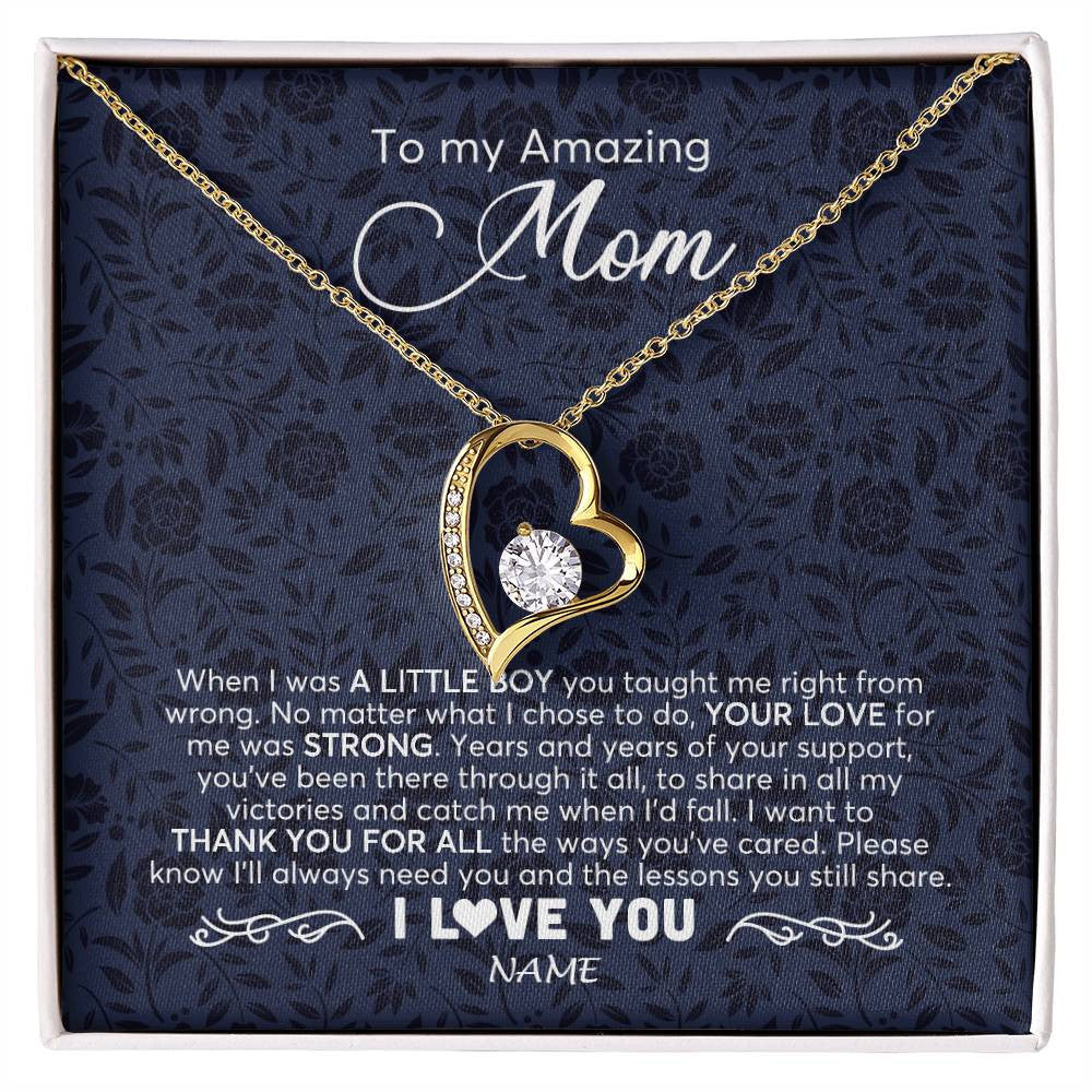 Forever Love Necklace 18K Yellow Gold Finish | 1 | Personalized To My Amazing Mom Necklace From Son When I Was A Little Boy Mom Birthday Mothers Day Christmas Jewelry Customized Gift Box Message Card | siriusteestore