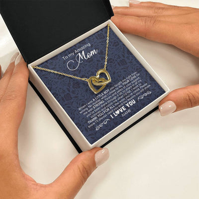 Interlocking Hearts Necklace 18K Yellow Gold Finish | 2 | Personalized To My Amazing Mom Necklace From Son When I Was A Little Boy Mom Birthday Mothers Day Christmas Jewelry Customized Gift Box Message Card | siriusteestore