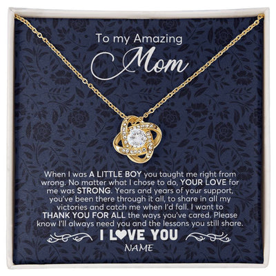 Love Knot Necklace 18K Yellow Gold Finish | 1 | Personalized To My Amazing Mom Necklace From Son When I Was A Little Boy Mom Birthday Mothers Day Christmas Jewelry Customized Gift Box Message Card | siriusteestore