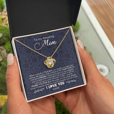 Love Knot Necklace 18K Yellow Gold Finish | 2 | Personalized To My Amazing Mom Necklace From Son When I Was A Little Boy Mom Birthday Mothers Day Christmas Jewelry Customized Gift Box Message Card | siriusteestore