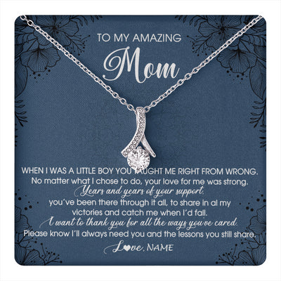 Alluring Beauty Necklace 14K White Gold Finish | 1 | Personalized To My Amazing Mom Necklace From Son You Taught Me Right Mom Birthday Mothers Day Christmas Pendant Jewelry Customized Box Message Card | siriusteestore