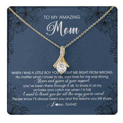 Alluring Beauty Necklace 18K Yellow Gold Finish | 1 | Personalized To My Amazing Mom Necklace From Son You Taught Me Right Mom Birthday Mothers Day Christmas Pendant Jewelry Customized Box Message Card | siriusteestore