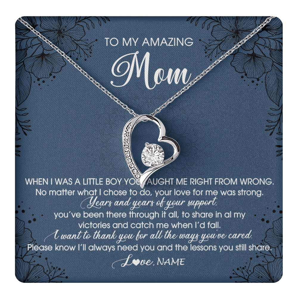 Forever Love Necklace 14K White Gold Finish | 1 | Personalized To My Amazing Mom Necklace From Son You Taught Me Right Mom Birthday Mothers Day Christmas Pendant Jewelry Customized Box Message Card | siriusteestore