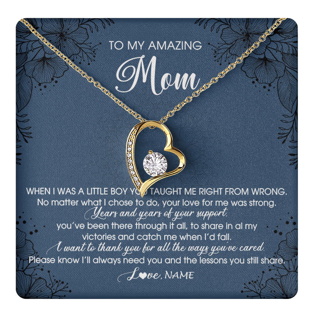 Forever Love Necklace 18K Yellow Gold Finish | 1 | Personalized To My Amazing Mom Necklace From Son You Taught Me Right Mom Birthday Mothers Day Christmas Pendant Jewelry Customized Box Message Card | siriusteestore