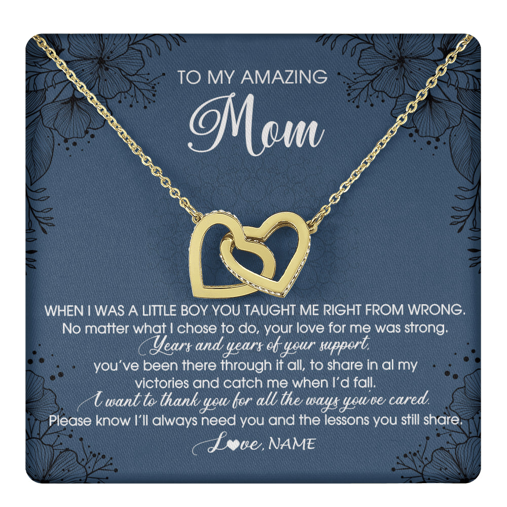 Interlocking Hearts Necklace 18K Yellow Gold Finish | 1 | Personalized To My Amazing Mom Necklace From Son You Taught Me Right Mom Birthday Mothers Day Christmas Pendant Jewelry Customized Box Message Card | siriusteestore