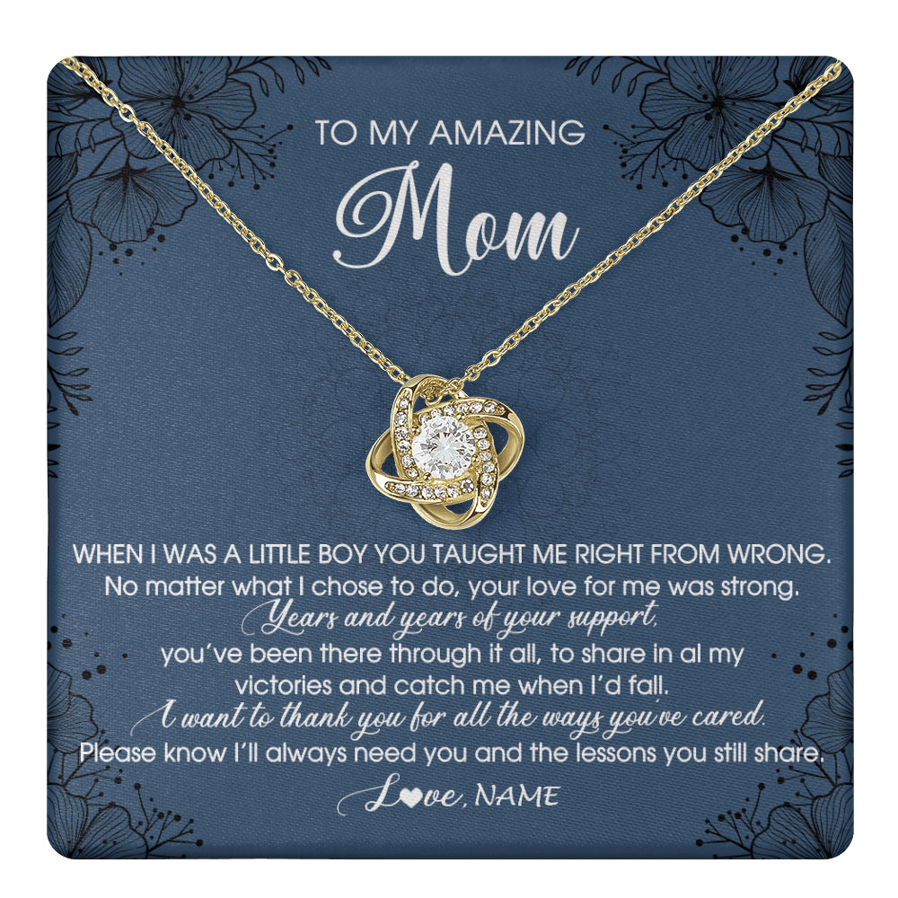 Love Knot Necklace 18K Yellow Gold Finish | 1 | Personalized To My Amazing Mom Necklace From Son You Taught Me Right Mom Birthday Mothers Day Christmas Pendant Jewelry Customized Box Message Card | siriusteestore