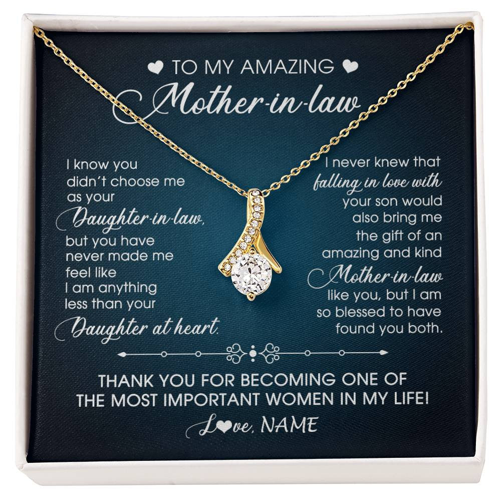 Alluring Beauty Necklace 18K Yellow Gold Finish | 1 | Personalized To My Amazing Mother In Law Necklace From Daughter Amazing And Kind Mother In Law Birthday Christmas Jewelry Customized Gift Box Message Card | siriusteestore