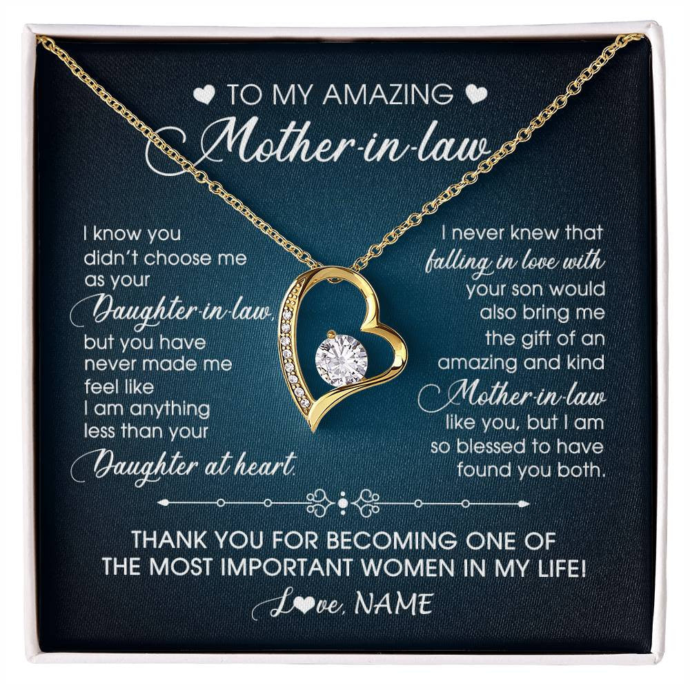Forever Love Necklace 18K Yellow Gold Finish | 1 | Personalized To My Amazing Mother In Law Necklace From Daughter Amazing And Kind Mother In Law Birthday Christmas Jewelry Customized Gift Box Message Card | siriusteestore