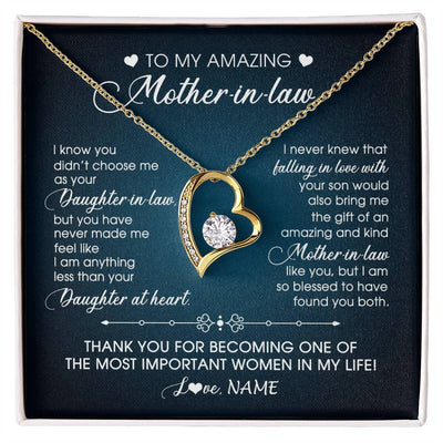 Forever Love Necklace 18K Yellow Gold Finish | 1 | Personalized To My Amazing Mother In Law Necklace From Daughter Amazing And Kind Mother In Law Birthday Christmas Jewelry Customized Gift Box Message Card | siriusteestore