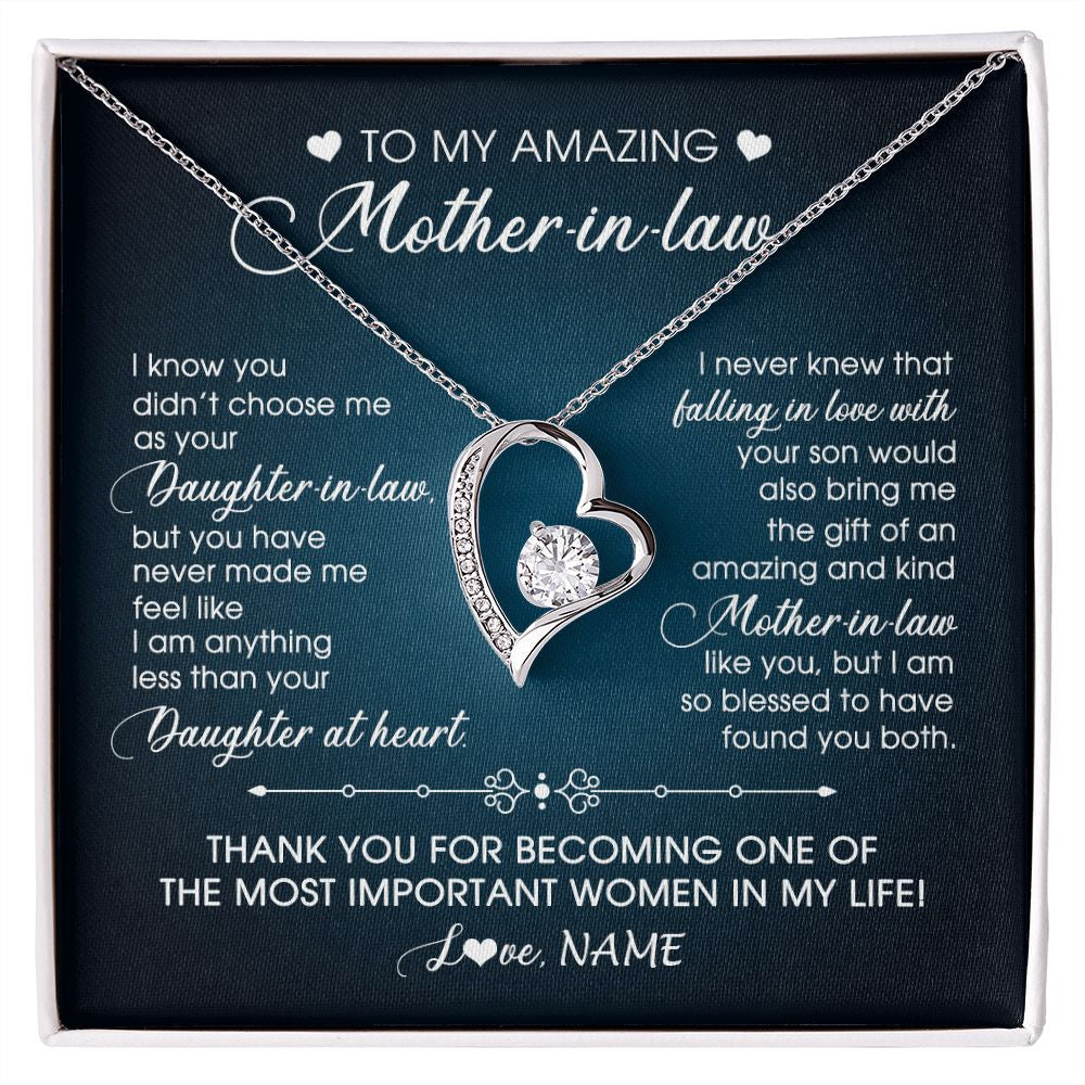 Forever Love Necklace | Personalized To My Amazing Mother In Law Necklace From Daughter Amazing And Kind Mother In Law Birthday Christmas Jewelry Customized Gift Box Message Card | siriusteestore
