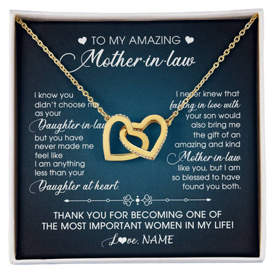 Interlocking Hearts Necklace 18K Yellow Gold Finish | 1 | Personalized To My Amazing Mother In Law Necklace From Daughter Amazing And Kind Mother In Law Birthday Christmas Jewelry Customized Gift Box Message Card | siriusteestore