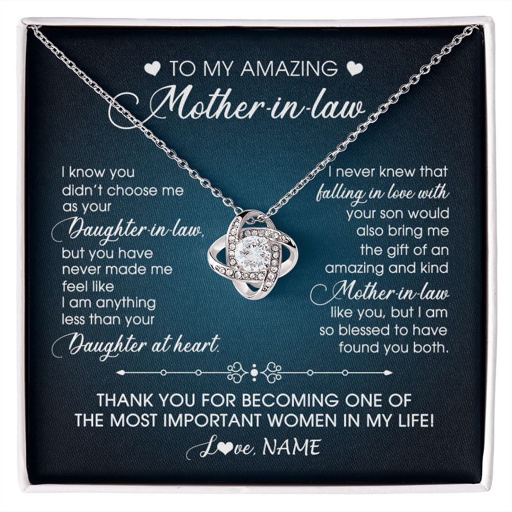 Love Knot Necklace | Personalized To My Amazing Mother In Law Necklace From Daughter Amazing And Kind Mother In Law Birthday Christmas Jewelry Customized Gift Box Message Card | siriusteestore
