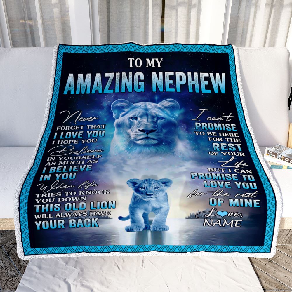 Personalized To My Amazing Nephew Blanket From Aunt Auntie Lion Never Forget I Love You Nephew Birthday Gift Graduation Christmas Customized Fleece Blanket | siriusteestore