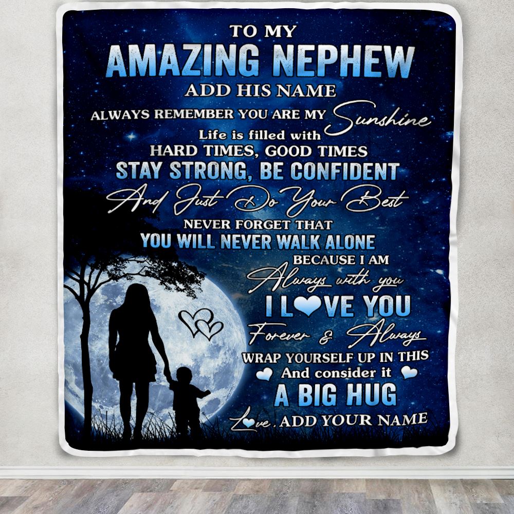 Personalized To My Amazing Nephew Blanket From Aunt Auntie My Sunshine Nephew Birthday Gifts Graduation Christmas Customized Fleece Throw Blanket | siriusteestore