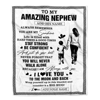Personalized To My Amazing Nephew Blanket From Aunt Auntie Woman It A Big Hug Nephew Birthday Gifts Graduation Christmas Customized Fleece Throw Blanket | siriusteestore