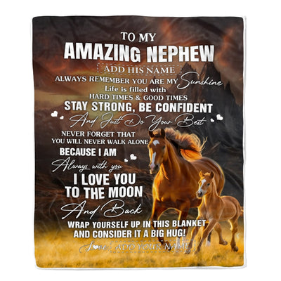 Personalized To My Amazing Nephew Blanket From Aunt Uncle Auntie Horse It A Big Hug Nephew Birthday Gifts Graduation Christmas Custom Fleece Throw Blanket | siriusteestore