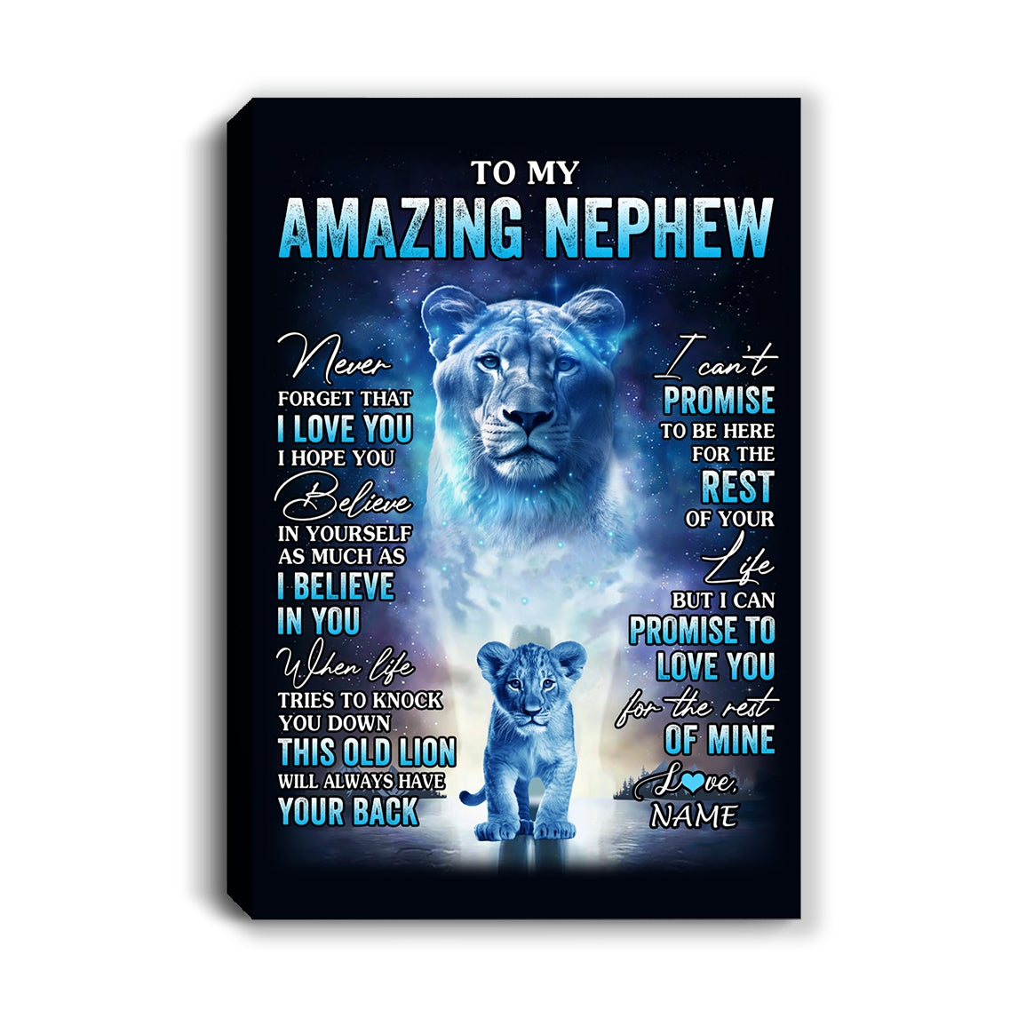 Personalized To My Amazing Nephew Canvas From Aunt Auntie Lion Never Forget I Love You Nephew Birthday Gifts Graduation Christmas Custom Wall Art Print Framed Canvas | siriusteestore