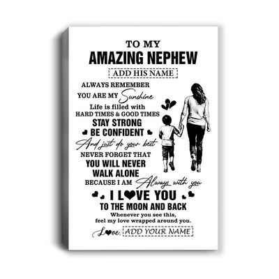 Personalized To My Amazing Nephew Canvas From Aunt Auntie Woman It A Big Hug Nephew Birthday Gifts Graduation Christmas Custom Wall Art Framed Canvas | siriusteestore