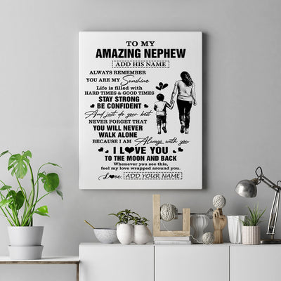 Personalized To My Amazing Nephew Canvas From Aunt Auntie Woman It A Big Hug Nephew Birthday Gifts Graduation Christmas Custom Wall Art Framed Canvas | siriusteestore