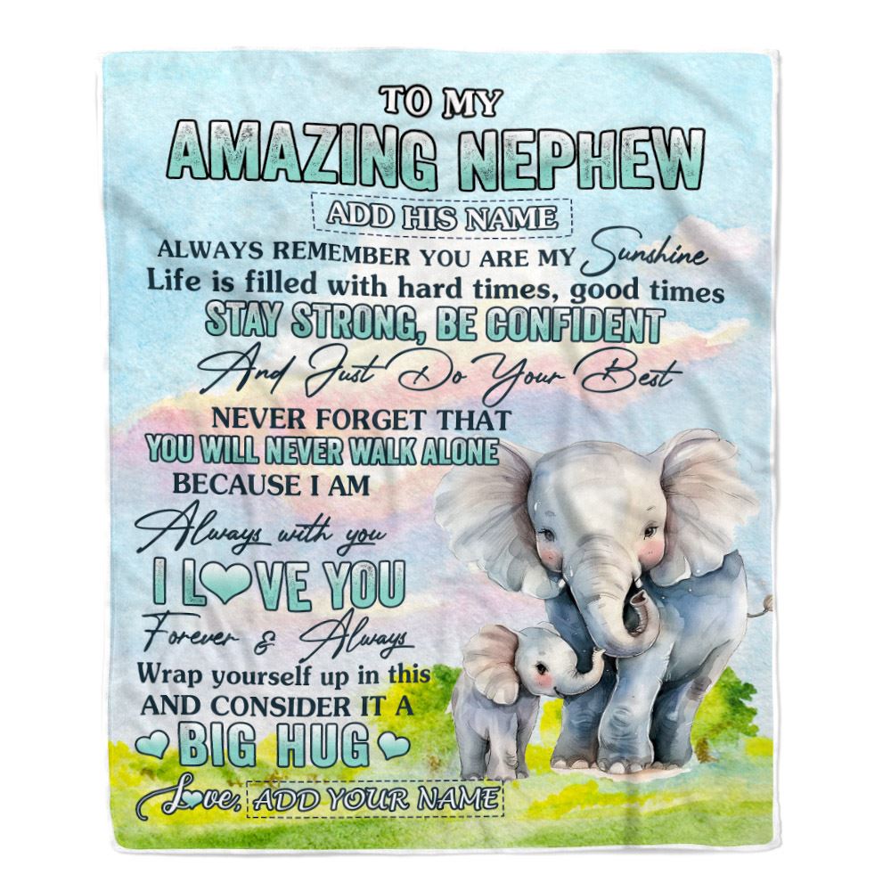 Personalized To My Amazing Nephew Elephant Blanket From Aunt Uncle Auntie My Sunshine Nephew Birthday Gifts Graduation Christmas Customized Fleece Blanket | siriusteestore